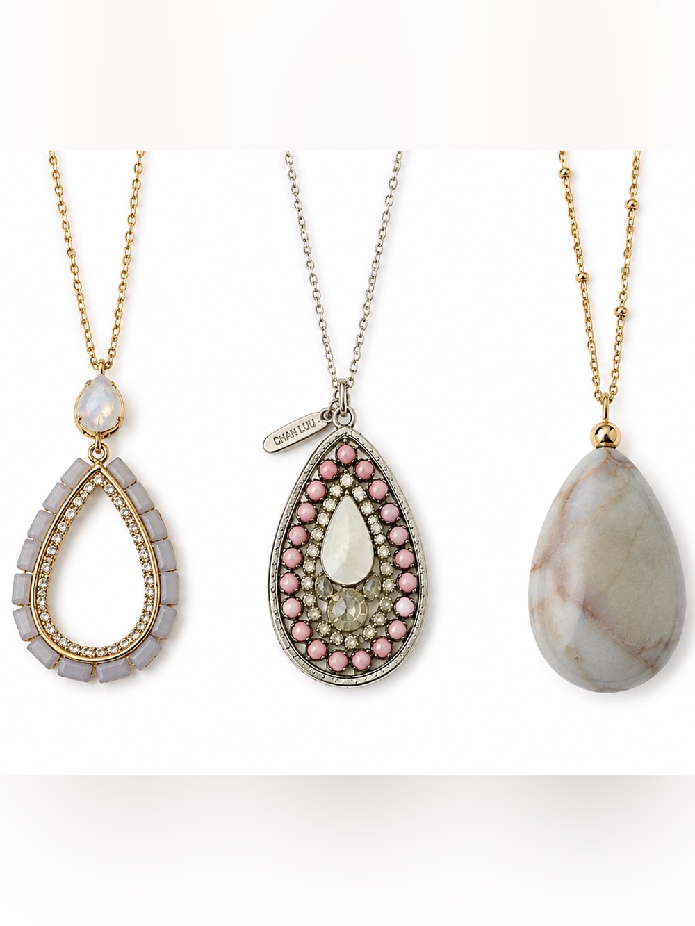 Bundle of 3 Teardrop Pendant Necklaces